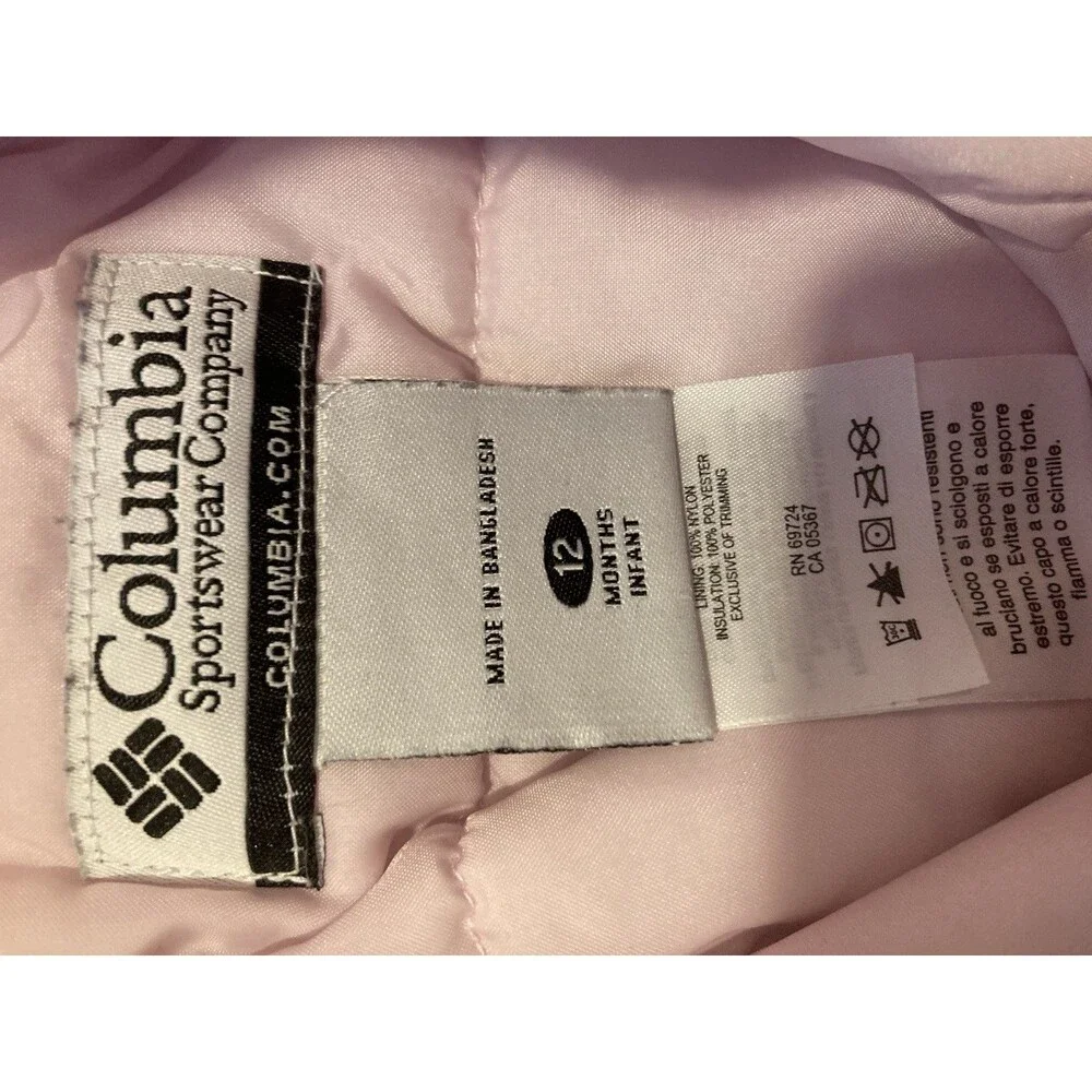 Vintage Columbia Baby Girls Pink SnowPants‎ Bib Heart 12 Months Winter Gear